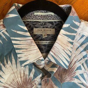 Ted Baker London Palm Leaf Print Shirt • Teal Brown Tropical Cotton XL (5)